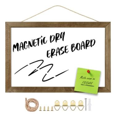 Imagem de TORASO Quadro branco apagável a seco, quadro branco magnético para parede, escritório/escola/casa, quadro suspenso para decoração/planejamento, moldura marrom rústica de 19,8 cm x 30 cm