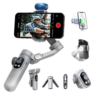 Imagem de Estabilizador Gimbal para Rastreamento AI de Smartphone (sem aplicativo), Gimbal de 3 eixos com tela OLED/luz integrada, estabilizador para iPhone e Android, versão AOCHUAN X Pro Grey AI