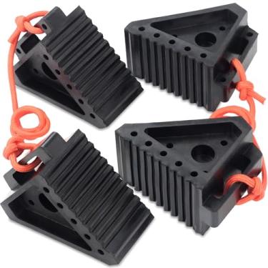 Imagem de OULEME Calços de roda de borracha premium com alças de transporte, calços sólidos de pneu RV para trailer, trailer de viagem, caminhões ou quadriciclos, estáveis e duráveis, 21,5 cm x 10 x 15 cm