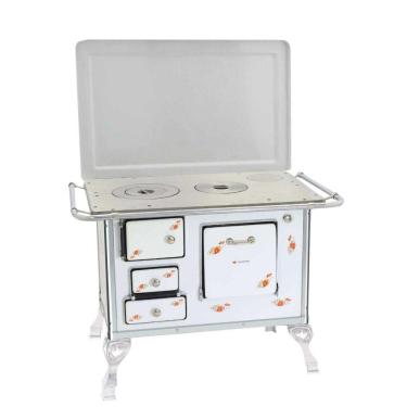 Imagem de Fogão a Lenha 01 Branco Florido Direito Com Tampa 1DFTBR  Met. Venâncio