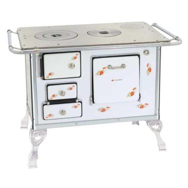 Imagem de Fogão a Lenha 01 Branco Florido Direito Sem Tampa 1DFBR  Met. Venâncio