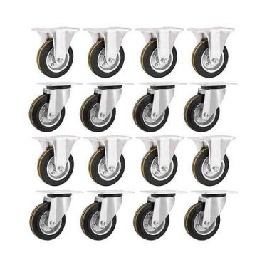 Imagem de Kit 16 un rodízio fixo giratório borracha preta 3" 76mm 60kg - VONDER