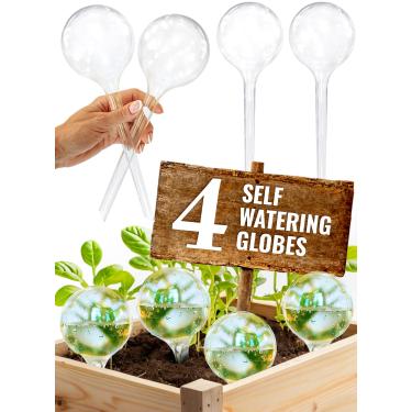 Imagem de Conjunto de 4 globos de irrigação de plantas de plástico - Conjunto de irrigador automático de plantas para irrigação interna e externa - Sistema de inserção de plantador autoirrigável com lâmpadas de