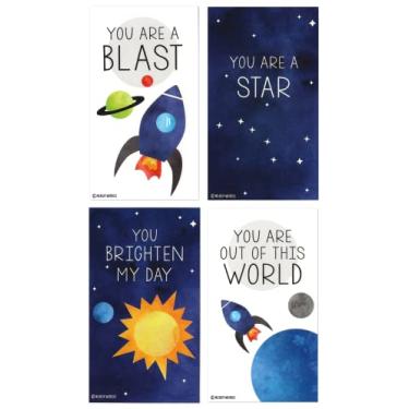 Imagem de Minicirestrelas espaciais exteriores, navios e planetas engraçados Dia dos Namorados (Dia dos Namorados tamanho carteira com pequenos Envelopes) Cartões de navio foguete para o Dia dos Namorados por Nerdy Words (conjunto de 24)