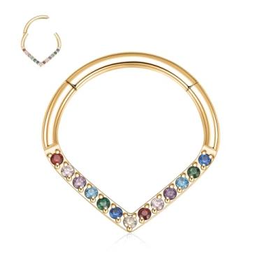 Imagem de Teadrdrop Anel de nariz 16G Anel de septo joia de septo opala CZ Daith brinco de aço cirúrgico articulado segmento sem costura Clicker Ring Tragus Rook Helix cartilagem concha argola piercing joia 8