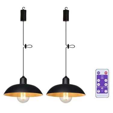 Imagem de YIKEGE LICHT 2 x lustres externos operados por bateria para gazebo luminária suspensa industrial com luzes decorativas remotas lanterna interna alimentada por 4 pilhas AA para acampamento de pavilhão