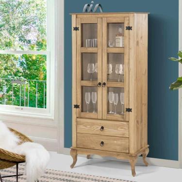 Imagem de Cristaleira Rústica Madeira Maciça 2 Gavetas Mel Shop Jm