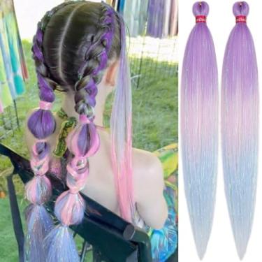 Imagem de yuzshuooxin Tranças De Cabelo Com Franjas Roxas, Rosa E Azul-Bebê, Enfeites 76 Cm, Pré-Esticadas, 2 Pacotes, Textura Yaki, Fáceis Usar