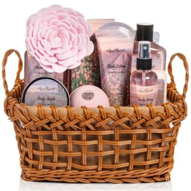 Imagem de Aqua Elegante Cestas De Spa Para Mulheres - Conjunto Banho Luxo Com Óleo Rosas E Orquídea. Kit Inclui Sabonete Líquido, Espuma, Loção, Sais, Esfoliante Corporal, Spray, Esponja Banho, Bombas Toalha.