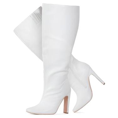 Imagem de RF ROOM OF FASHION Botas Sociais Femininas Plus Size, Bico Quadrado, Cano Alto (Panturrilha Larga), Brancas, Pu-D1, Tamanho 7,5