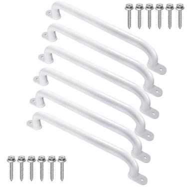 Imagem de Purife Pacote de 43 cm com 6 alças de segurança de playground de metal branco – alças de brinquedo, conjuntos de balanço, barras de apoio de mão, barra de macaco infantil para sala de jogos interna