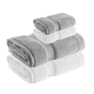Imagem de Jogo de Toalha de Banho e Rosto Super Soft Zero Twist, 4 pe�as, Algod�o, Toque Macio, 500g/m�, Altihaus, Alta Absor��o, Durabilidade (Branco/Cinza)