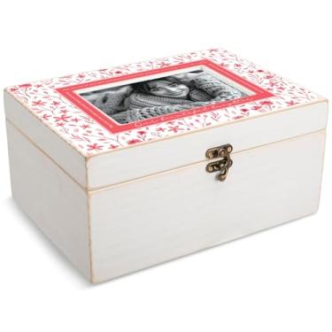 Imagem de Cottage Garden Our Beautiful Daughter Caixa de joias com foto de madeira e vidro MDF rosa e branco, 25 x 17 x 12 cm