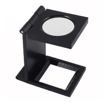 Imagem de MINI LUPA CONTA FIOS 10X DE MESA BANCADA SUPORTE DOBRAVEL LENTE OPTICA 28MM COM ESCALA PROFISSIONAL PORTATIL BOLSO 6x4