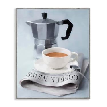 Imagem de Stupell Industries Café expresso e jornal cinza emoldurado giclée design de arte por Carol Robinson, 61 x 76 cm