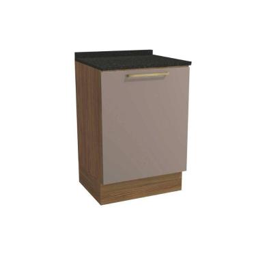 Imagem de Balcão Cozinha p/ Cooktop c/ Tampo Botanic M629 c/ 1 Porta 60cm Nogueira/Fendi/Preto Brilho - Kappesberg