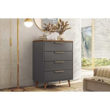 Imagem de Cômoda de Quarto New Conect c/ 4 Gavetas Grafite/Jatobá - Santos Andirá