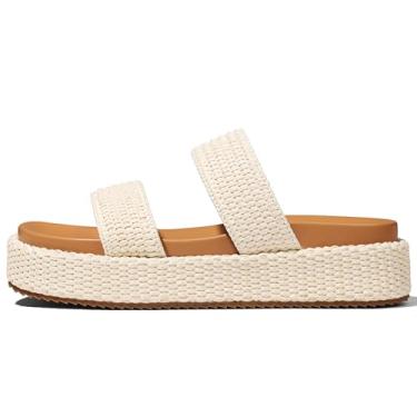 Imagem de EQAUDES Sandálias femininas plataforma plataforma bico aberto verão alpargatas praia ráfia sem cadarço bonito sapatos sociais confortáveis roupas de resort tendência 2025, Alças bege, 38
