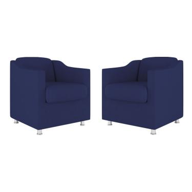 Imagem de Kit 02 Cadeiras Poltronas Decorativas Recepção Clinica Suede Cor:azul Marinho