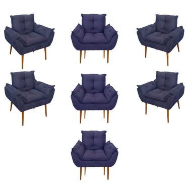 Imagem de Kit 07 Poltronas Decorativas Opala Retro Consultório Cor:azul Marinho