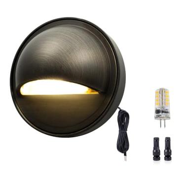 Imagem de Gardenreet Luminária De Deck Em Latão Maciço - Led Baixa Voltagem Para Áreas Externas, 12 V, Com Fiação Fixa E À Prova D'Água, Iluminação Redonda Bronze Escada, Cerca, Parede, Quintal Lâmpada G4 Bra