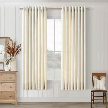 Imagem de Cortinas bege creme de 153 cm de comprimento para quarto, conjunto de 2 painéis, anel de ilhós, semitransparente, filtro de luz de linho, cortinas rústicas neutras para sala de jantar, janela
