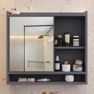 Imagem de Espelheira Suspensa Para Banheiro Closet Porta e Nichos Ganchos Toalhas (Aqua Cinza)