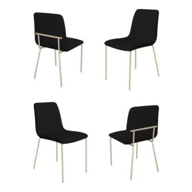 Imagem de Conjunto 4 Cadeiras Malu Couro Preto Metal Champanhe - C&M Decor