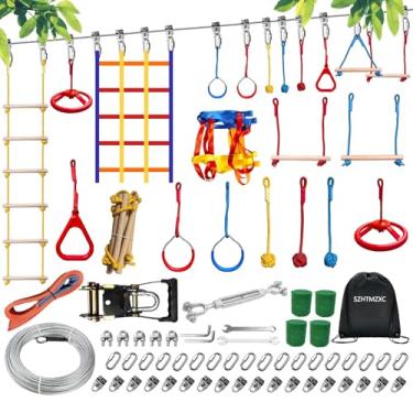 Imagem de WISUAEST 50FT Ninja Warrior Obstacle Course for Kids Backyard Outdoor, 500 Lbs Stainless Steel Rope, 11 Ninja Slackline Accessories, Monkey Bars, Rope Ladder, Climbing Net (50FT 11Pcs Ratchet)