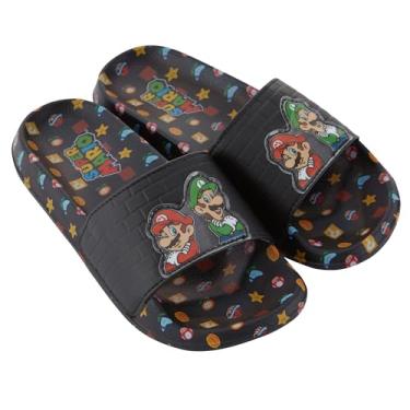 Imagem de Nintendo Sandálias Mario Slide Para Meninos - Super Shoes Mario, Luigi, Kirby E Donkey Kong (Preto, 2)