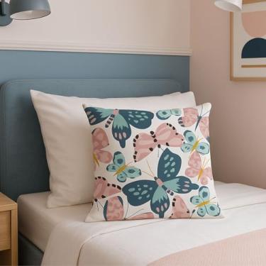 Imagem de Capa de Almofada Decorativa Suede Aveludada, Borboleta, infantil, Azul e Rosa, Tendencia decoração, 44x44cm