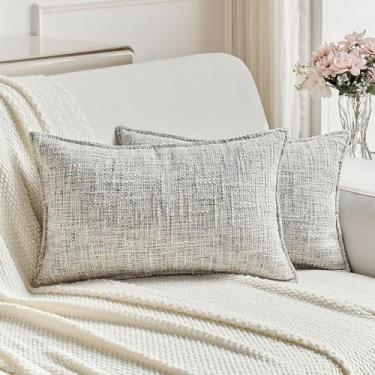 Imagem de FUTEI Conjunto de 2 capas de almofada decorativas cinza, 30 x 50 cm, fronha lombar texturizada de tweed macio de chenille, decoração de casa moderna para sofá-cama sala de estar