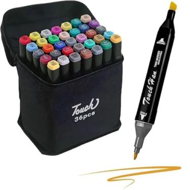 Imagem de kit canetinha touch 36 Cores, com Estojo Preto, ponta dupla.