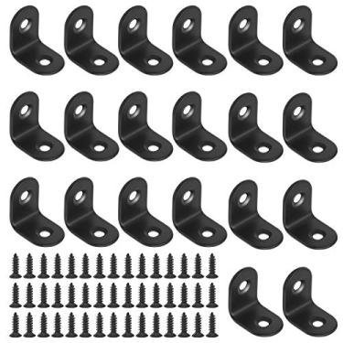Imagem de Glarks 20 conjuntos de suporte em L preto de 20 mm, suporte de ângulo reto, suporte de juntas de canto para cadeira de madeira, prateleira, janela, armário de móveis (20 x 20 x 2 mm)