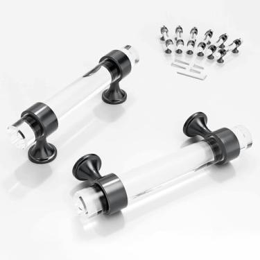 Imagem de CEYMIO Puxadores de gaveta de vidro e puxadores de armário para armários e gavetas, cozinha de vidro, banheiro, quarto, sala de estar, puxador de porta de 76 mm, maçanetas cinza de cristal de 3