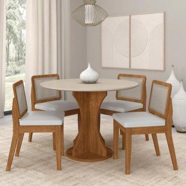 Imagem de Mesa Redonda Andria 4 Cadeiras Sextavadas Freijó/off/material sintétic