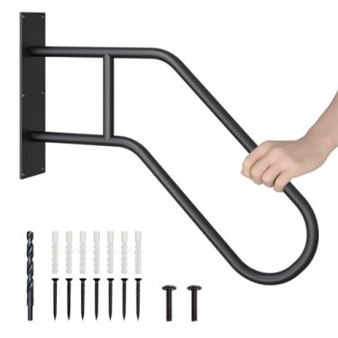 Imagem de Mychoiii Corrimãos para suporte de parede para degraus externos, grades antiderrapantes resistentes para 1 a 3 degraus, alça de segurança em forma de U para garagem, varanda, jardim (tubo de 2,5 cm de