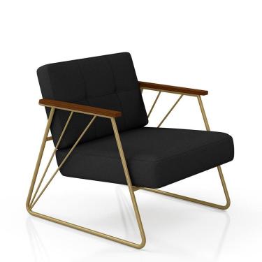 Imagem de Poltrona Estofada Columbia Estilo Industrial Dourado/suede Preto - M.a