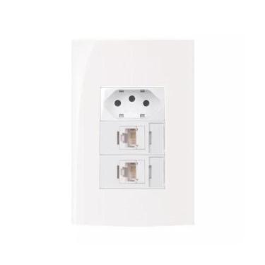 Imagem de Conjunto Margirius 4x2 2 RJ45 + Tomada 10A Sleek, Branco