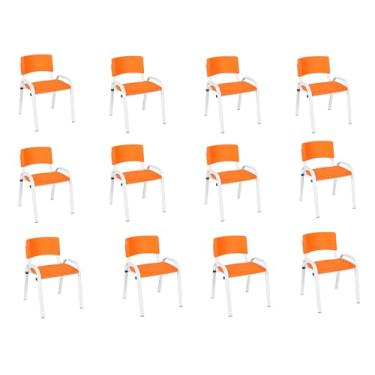 Imagem de Kit 12 Cadeiras Infantil Iso, Escola, Base Branca- Laranja