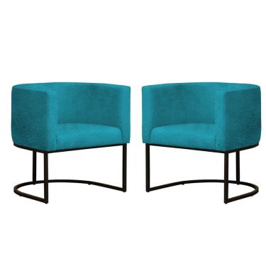 Imagem de Kit 2 Poltronas Reforçada Decorativa Sala Gabriela Base Ferro Preta Suede