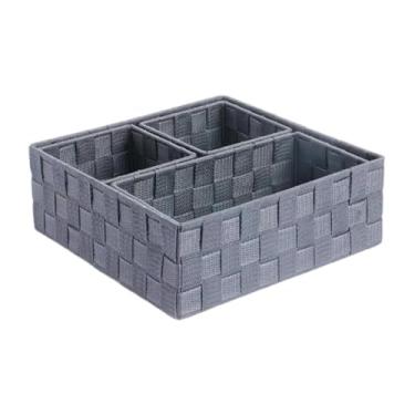 Imagem de Ioensy 4x Caixas de armazenamento de tecido Organizador de armário Multifuncional Divisória de gaveta Caixas de armazenamento para banheiro Prateleira de, Cinza