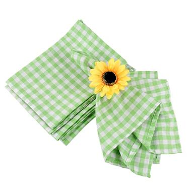 Imagem de Getfitsoo Conjunto De 6 Guardanapos Pano Xadrez Buffalo, 45 X Cm, Verde, Branco, Algodão, Laváveis, Para Mesa, Jantar Reutilizável Casamento, Festas, Ação Graças, Natal, Na Cozinha