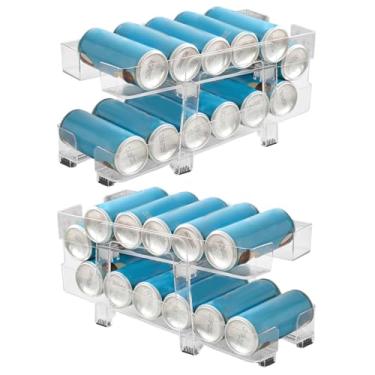 Imagem de Organizador de latas | Armazenamento de refrigerante 2 x – Cesta transparente com largura ajustável, 2 camadas, empilhável para casa, geladeira, garagem, trailer