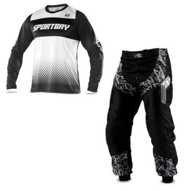 Imagem de Kit Conjunto Roupa Motocross Calça Insane In Black E Camisa Sportbay O