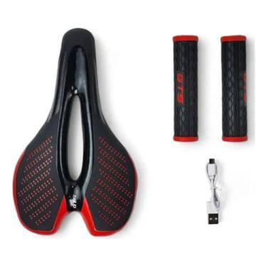 Imagem de Selim Vazado Bike Mtb Gts C/ Led Sinalizador Banco + Manopla, Vermelho