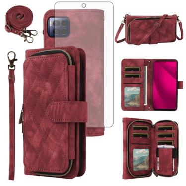 Imagem de Capa de telefone para T-Mobile Revvl 7 Pro 5G carteira celular com protetor de tela de vidro temperado alça transversal alça flip zíper bolsa porta-cartões Tmobile T Mobile Revel Tmo Revell Rebel