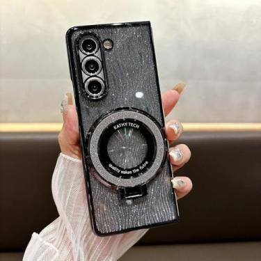 Imagem de MVVKKY Capa magnética brilhante com anel galvanizado para Galaxy Z Fold6 (para Galaxy Z Fold6/preta)