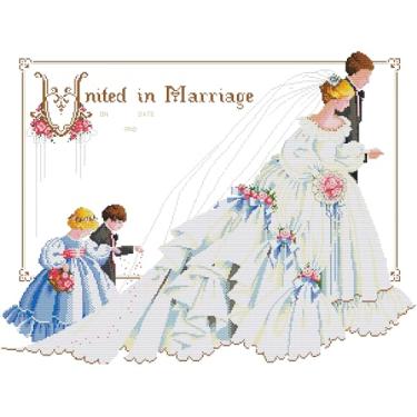 Imagem de ROSTITCH Kits de ponto cruz pré-impressos para iniciantes, adultos, ponto cruz, bordado de bordado, bênçãos de casamento, artes de casamento, como GIF, 81 x 63 cm (2 flores) (branco)