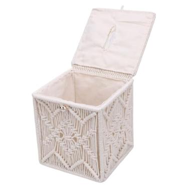 Imagem de Yosoo Suporte de Caixa de Lenço Quadrado de Malha de Mão Boêmia, Organizador de Tecidos Com Corda de Algodão e Ferro para Quarto, Tabletops, Carro, Festa, Piquenique, Presente